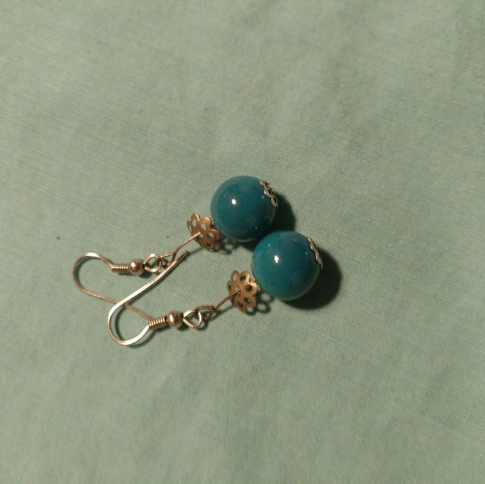 Silver and teal earrings